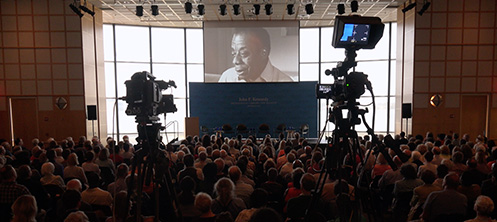 jfk library wide shot james baldwin event